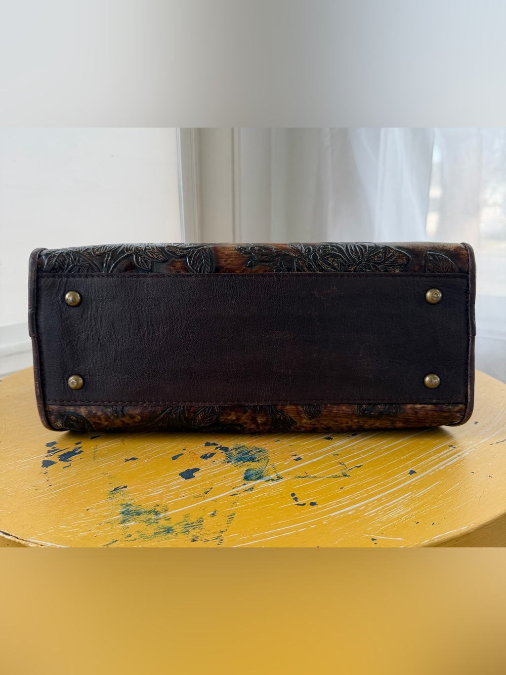 Patricia Nash Hand-Tooled Floral Satchel in Brown and Tan - Picture 7 of 9